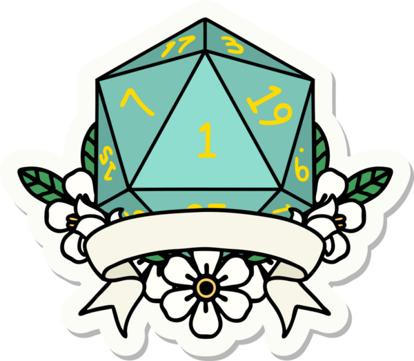 Bir insan tarafından çizilmiş doğal bir d20 zar etiketi.