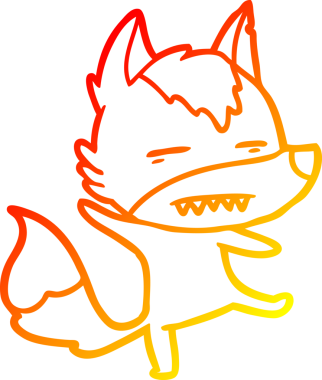 Bir insan tarafından çizilmiş dişleri gösteren çizgi bir kurdun sıcak çizgi çizimi