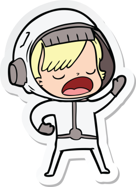 Bir insan tarafından çizilmiş konuşan astronot çizgi filminin çıkartması.