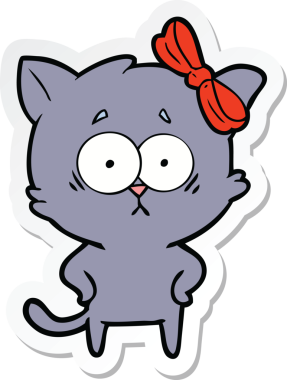 Bir insan tarafından çizilmiş çizgi film kedisinin çıkartması.