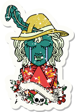 Retro Dövme Tarzı Ağlayan Ork Ozan Karakteri Bir insan tarafından çizilmiş doğal bir D20 rulo