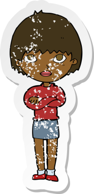 Bir insan tarafından çapraz kollu çizilmiş bir karikatür kadının gerilmiş çıkartması.