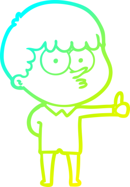 Çizgi film meraklısı bir çocuğun, bir insan tarafından çizilmiş baş parmak işareti çizimi.