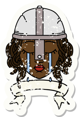 Retro Dövme Tarzı Ağlayan insan savaşçı karakteri Bir insan tarafından çizilmiş pankartıyla