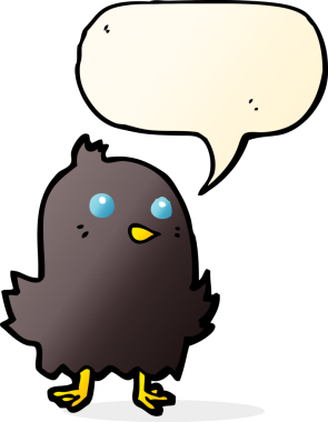 Bir insan tarafından çizilmiş konuşma balonlu çizgi film kuşu.