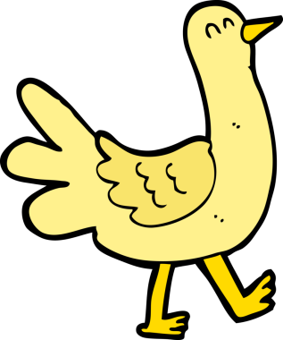 Bir insan tarafından çizilmiş yürüyen bir kuş.