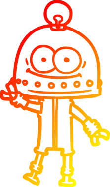 Bir insan tarafından çizilmiş ampullü mutlu bir robot çizimi.