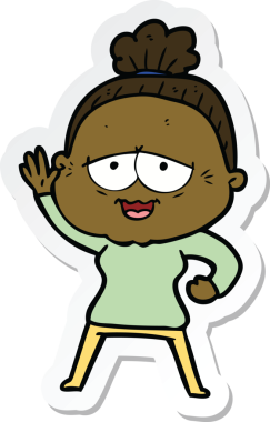 Bir insan tarafından çizilmiş mutlu yaşlı bir kadının çıkartması.