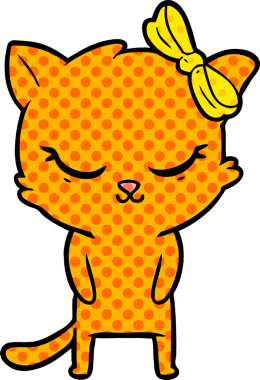 Bir insan tarafından çizilmiş sevimli çizgi film kedisi.