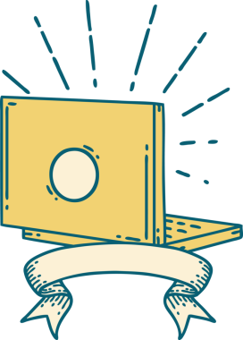 Bir insan tarafından çizilmiş dövme stili dizüstü bilgisayarı olan kaydırma pankartı