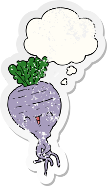 Düşünce baloncuklu şalgam insan tarafından çizilmiş yıpranmış bir çıkartma.