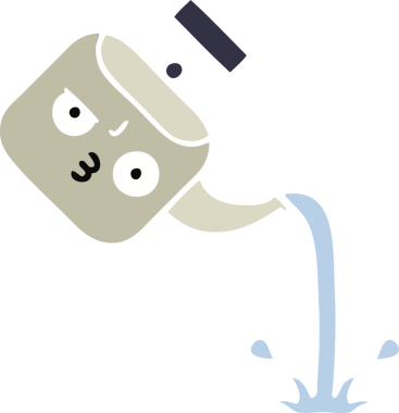 Bir insan tarafından çizilmiş bir çaydanlığın düz renkli retro karikatürü