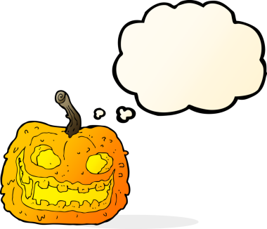 Bir insan tarafından çizilmiş düşünce baloncuklu garip balkabağı.