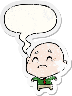 Konuşma baloncuğu olan karikatür ihtiyarı bir insan tarafından çizilmiş sıkıntılı eski bir çıkartma