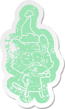 Bir insan tarafından çizilmiş Noel Baba şapkası takan gergin bir kedinin garip bir karikatürü.