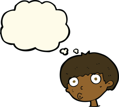 Bir insan tarafından çizilmiş düşünce baloncuğu olan bir çocuk.