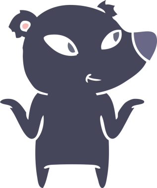 Sevimli düz renkli çizgi film ayısı bir insan tarafından çizilmiş omuzlarını silkeliyor.