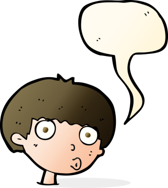 Bir insan tarafından çizilmiş konuşma balonuyla şaşırmış bir çocuk.