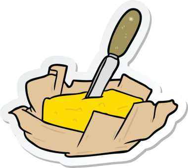 Bir insan tarafından çizilmiş karikatür tereyağı etiketi.