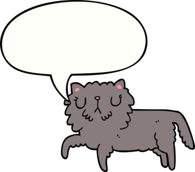 Bir insan tarafından çizilmiş konuşma balonu olan çizgi film kedisi.