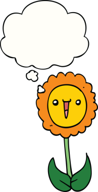 Bir insan tarafından çizilmiş düşünce baloncuklu karikatür çiçeği