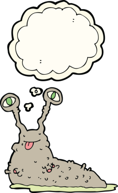 Düşünce baloncuğu insan tarafından çizilmiş iğrenç bir çizgi film sümüklüböceği.