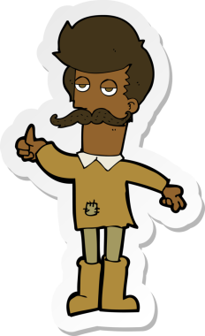 Bir insan tarafından çizilmiş, fakir giysili yaşlı bir adamın çıkartması.