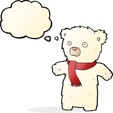 Bir insan tarafından çizilmiş düşünce baloncuklu şirin kutup ayısı.