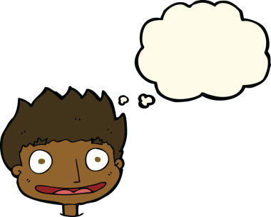 Bir insan tarafından çizilmiş düşünce balonu olan mutlu çocuk çizgi filmi.