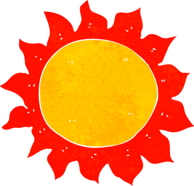 Bir insan tarafından çizilmiş çizgi film güneşi.