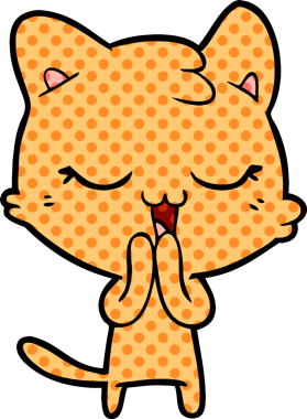 Bir insan tarafından çizilmiş mutlu çizgi film kedisi.