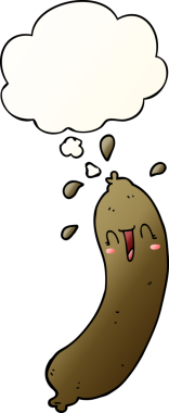 Mutlu çizgi film sosisi. Düşünce baloncuğu bir insan tarafından çizilmiş.