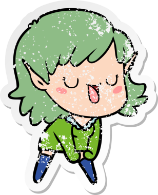 Bir insan tarafından çizilmiş karikatür elf kızının sıkıntılı çıkartması.