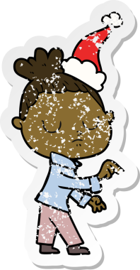 Bir insan tarafından çizilmiş Noel Baba şapkası giymiş sakin bir kadının el yazısı.