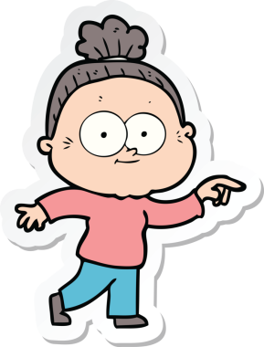 Bir insan tarafından çizilmiş mutlu yaşlı bir kadının çıkartması.