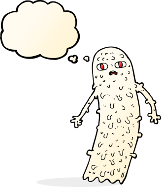 Bir insan tarafından çizilmiş düşünce baloncuklu karikatür hayaleti.