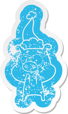 Mutlu çizgi film, insan tarafından çizilmiş Noel Baba şapkası takan bir domuzun sıkıntılı çıkartması.