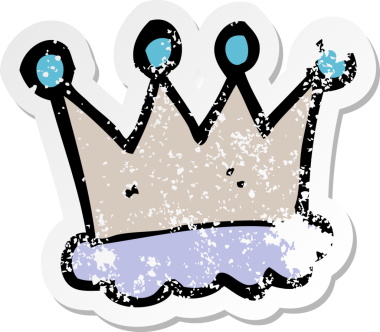 Bir insan tarafından çizilmiş karikatür taç sembolünün gerilimli retro yapıştırması