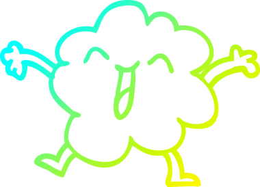 Bir çizgi filmin soğuk gradyan çizimi bir insan tarafından çizilmiş mutlu gri bulut