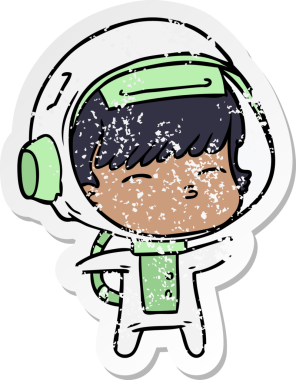 Bir insan tarafından çizilmiş garip bir astronotun sıkıntılı çıkartması.