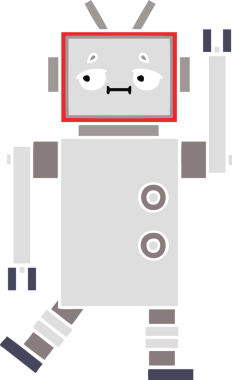 Bir insan tarafından çizilmiş düz renkli bir robot karikatürü