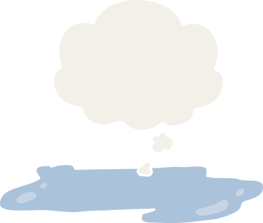 Çizgi film su birikintisi. Düşünce baloncuğu insan tarafından çizilmiş.