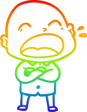 Gökkuşağı gradyan çizgi çizimi. Bir insan tarafından çizilmiş kel adam diye bağıran çizgi film.