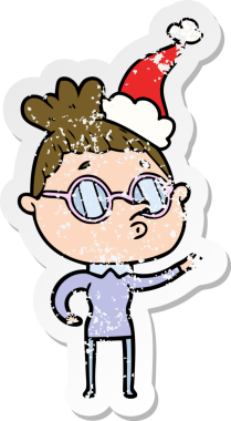 Bir insanın çizdiği Noel Baba şapkası takan bir kadının el çizimi karikatürü.