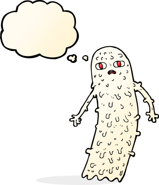 Bir insan tarafından çizilmiş düşünce baloncuklu karikatür hayaleti.