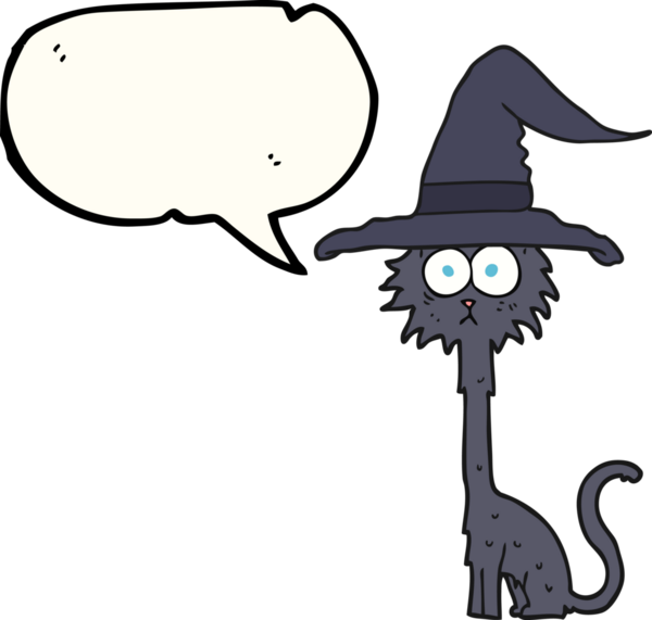 Bir insan tarafından çizilmiş serbest konuşma balonu cadılar bayramı kedisi çizimi