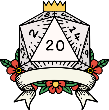 Retro Dövme Biçimi Doğal 20 kritik vuruş D20 zar bir insan tarafından çizildi