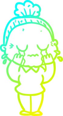 Bir insan tarafından çizilmiş ağlayan yaşlı bir kadının soğuk çizgi çizimi.