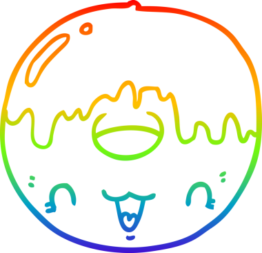 Gökkuşağı gradyan çizgisi bir insan tarafından çizilmiş şirin bir çizgi film donutu