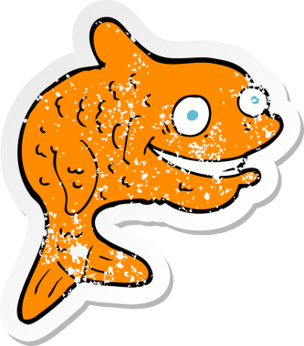 Bir insan tarafından çizilmiş mutlu bir balığın gerilimli çıkartması.